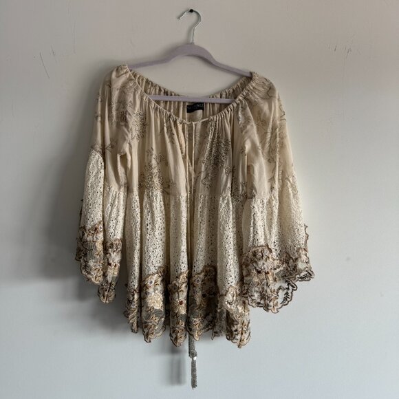 Nikki Danielle Boho Embordered Top Beige, Size Fits All - Picture 7 of 17